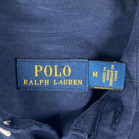 NWT POLO RALPH LAUREN LINEN SILK Blend Navy Relaxed Fit Twill Shirt Size M - Picture 4 of 10